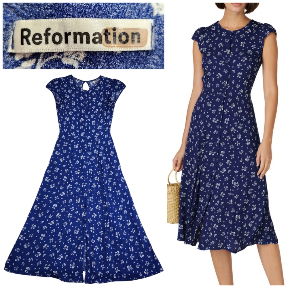 Reformation Blue Floral Midi Dress